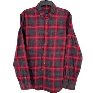 14th & Union Trim Fit Flannel Plaid Red Gray Button-Down Size Large NWOT